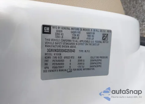2010 Chevrolet Avalanche 1500 Ltz z USA, uszkodzony, nr VIN 3GNVKGE00AG250943